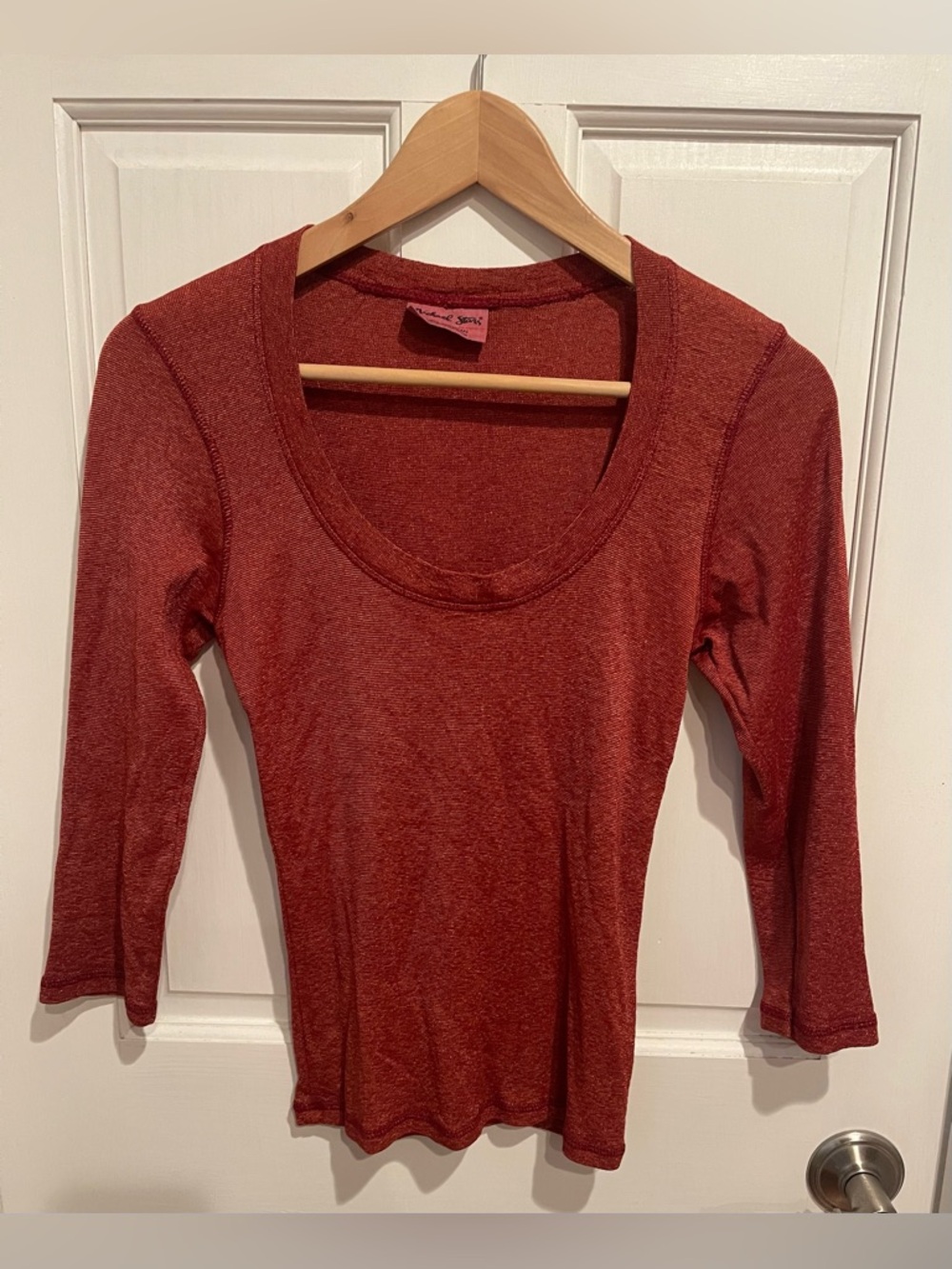 Michael Stars Rust Scoop Neck 3/4 Sleeve Top OS